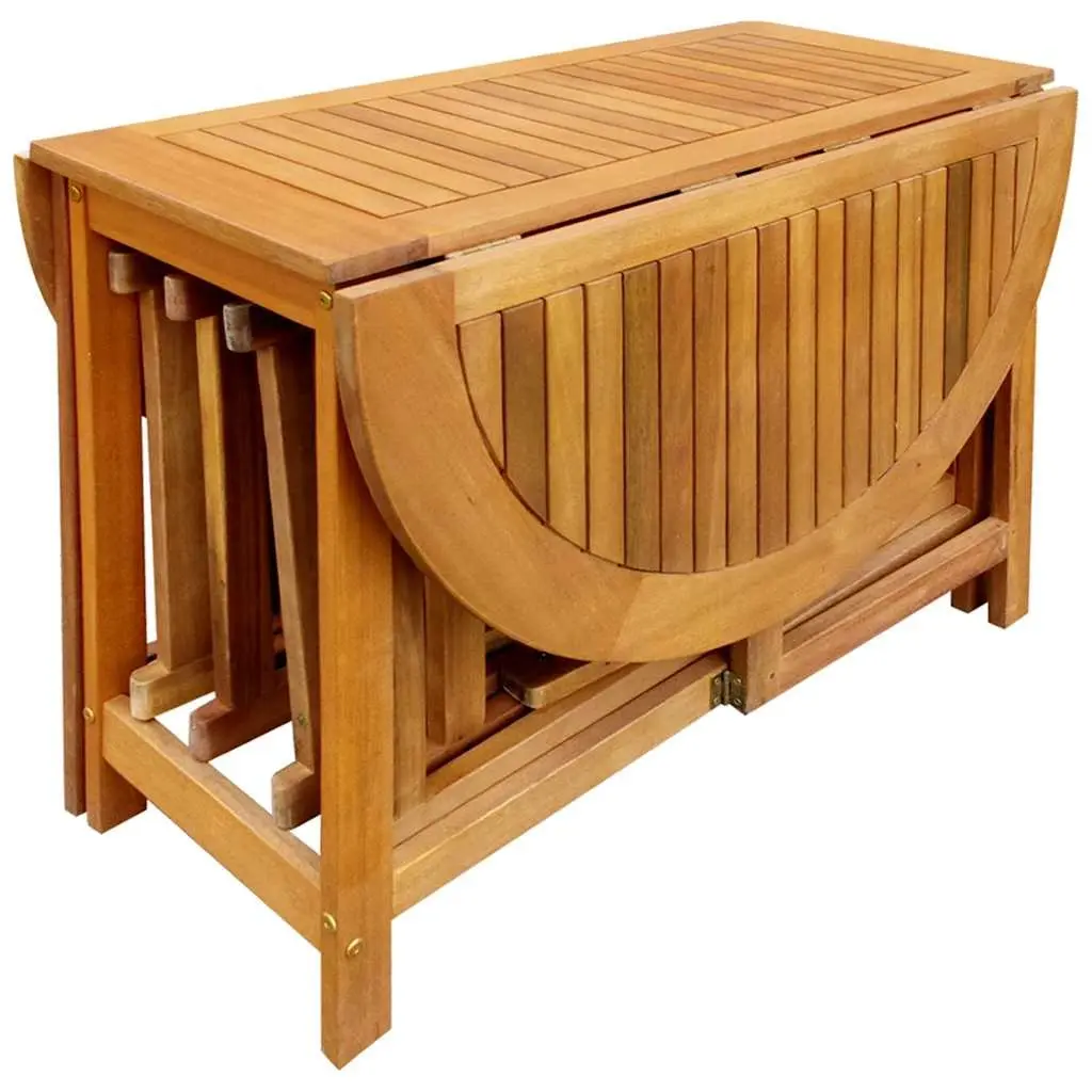 5 Piece Outdoor Acacia Wood Folding Table and Chairs Set Brown for Garden and Patio