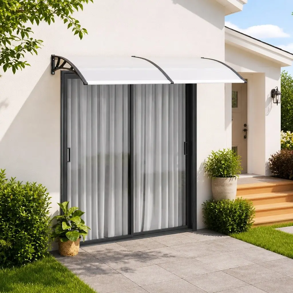 Door Canopy Outdoor Shelter Polycarbonate Black 200x100cm Weather Resistant Entrance Awning
