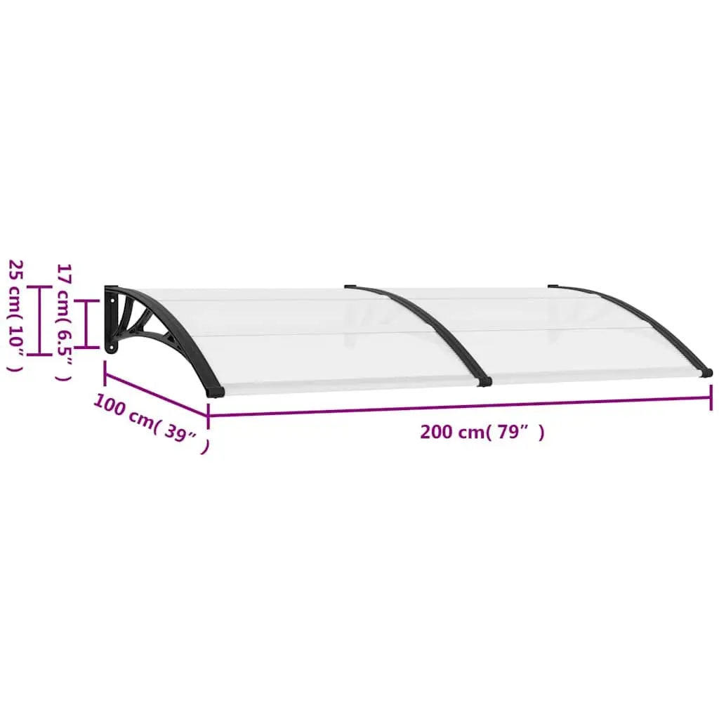 Door Canopy Outdoor Shelter Polycarbonate Black 200x100cm Weather Resistant Entrance Awning