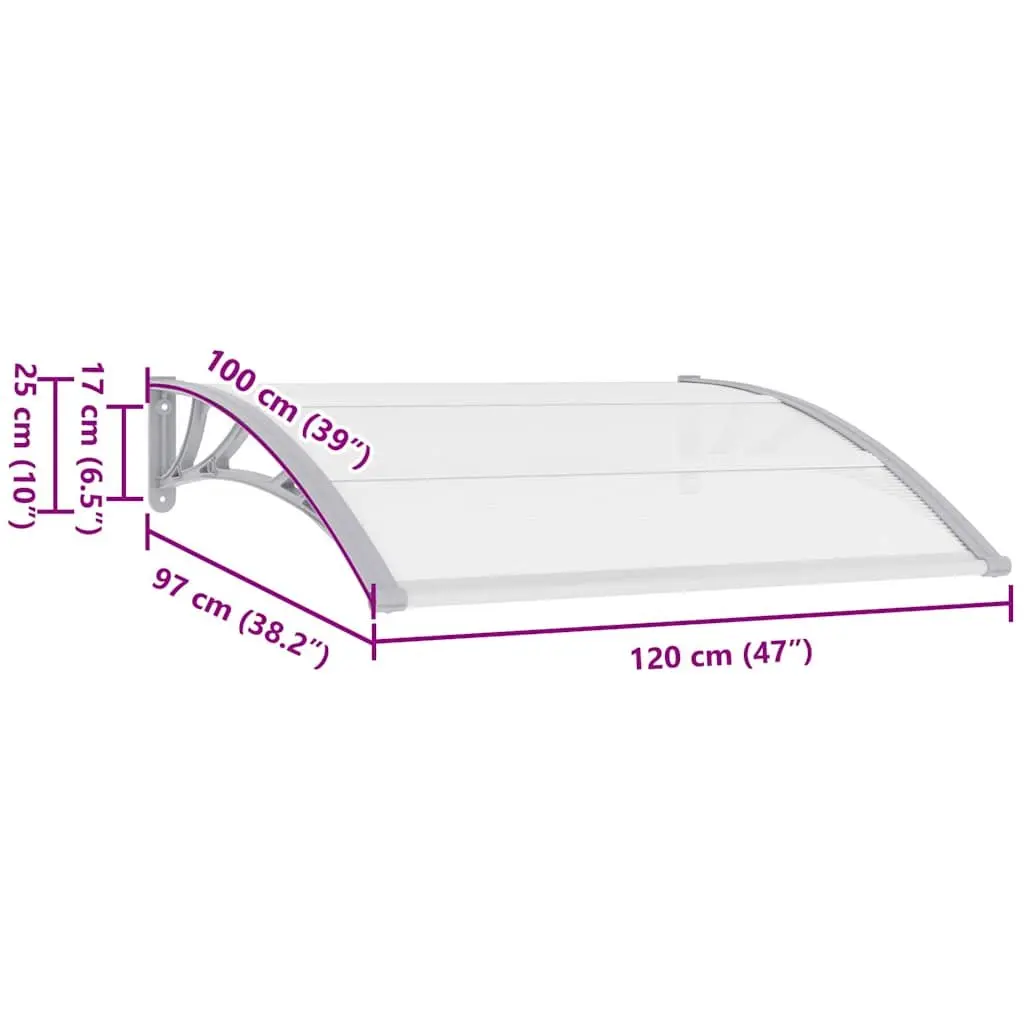 Door Canopy Polycarbonate 120x100 cm Grey Awning Shelter Outdoor Window