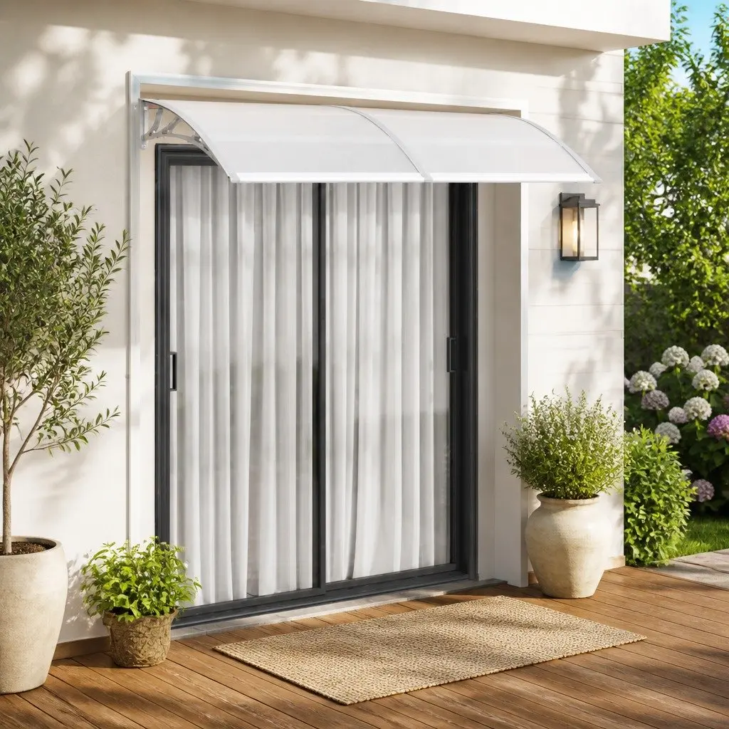 Door Canopy Polycarbonate 200x100cm Grey Awning Window Shelter Outdoor
