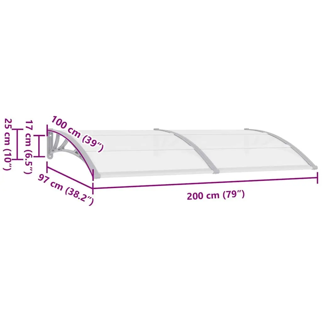 Door Canopy Polycarbonate 200x100cm Grey Awning Window Shelter Outdoor