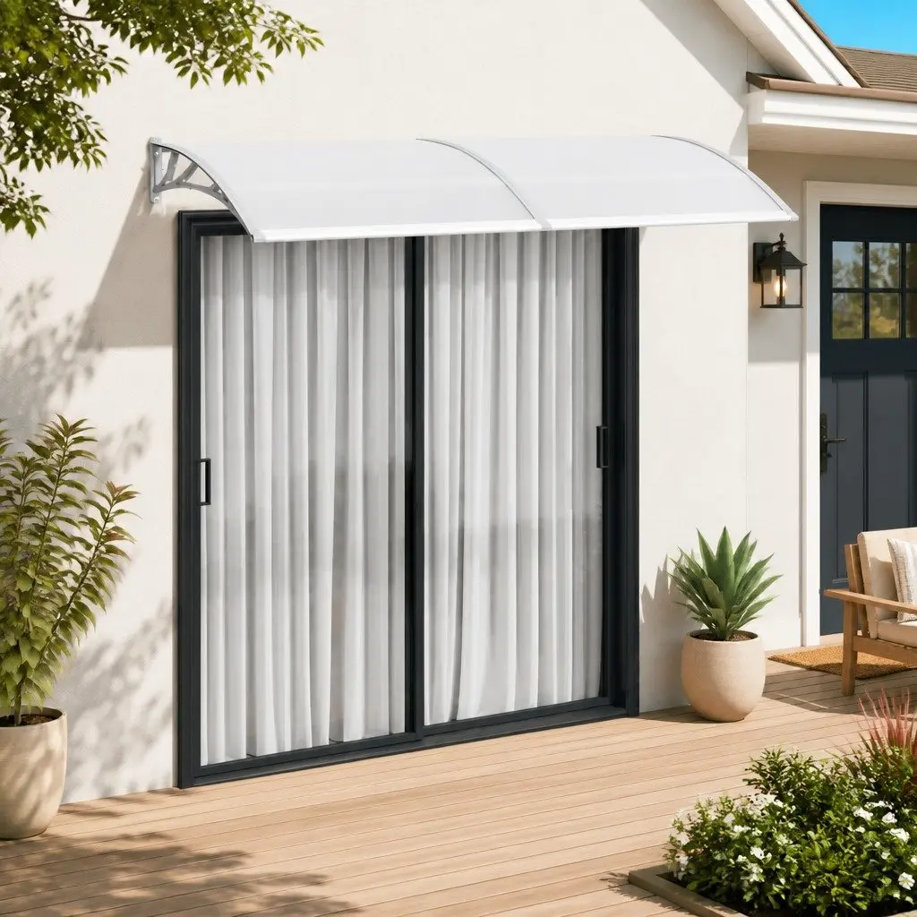 Door Canopy Polycarbonate 240x100cm Grey Outdoor Awning