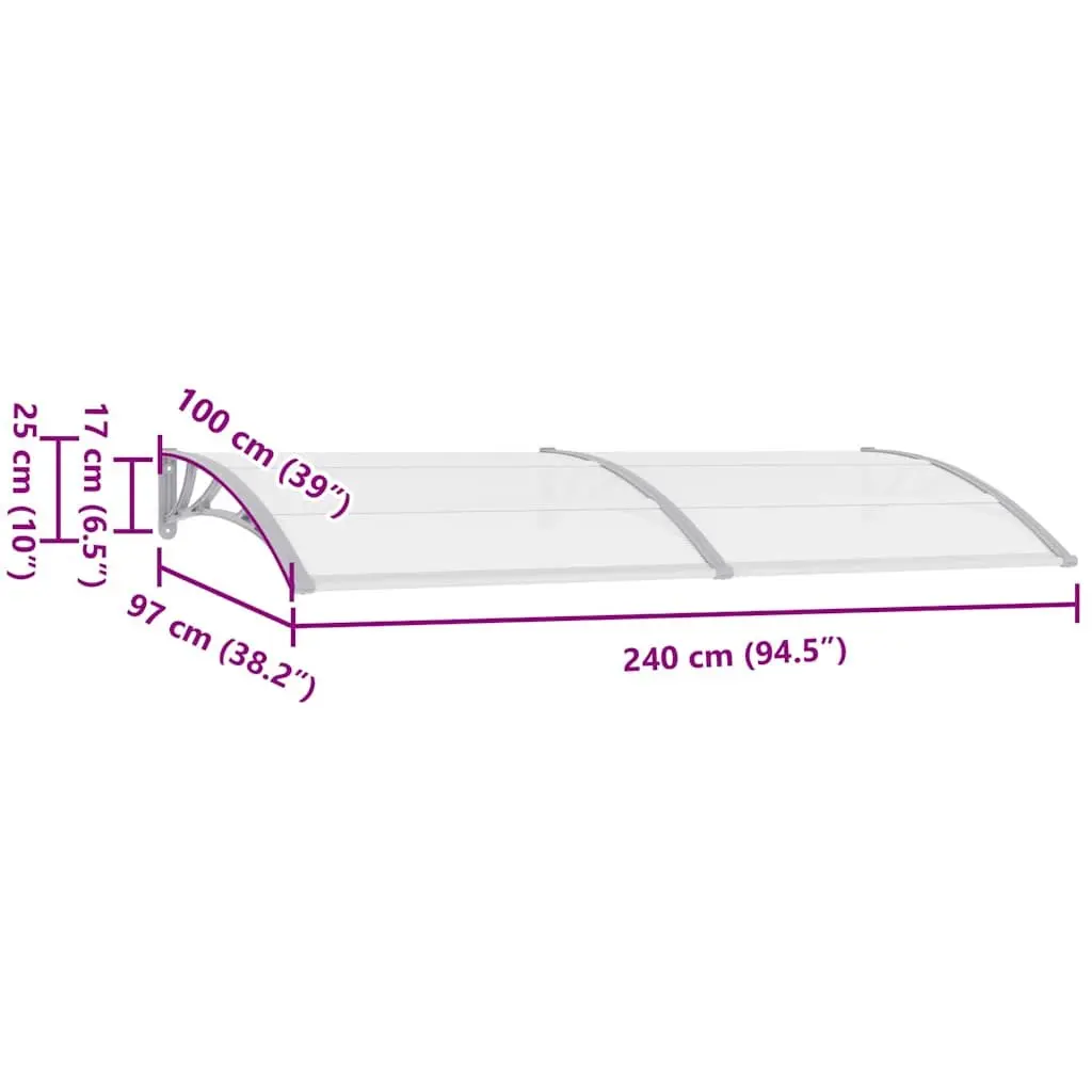 Door Canopy Polycarbonate 240x100cm Grey Outdoor Awning