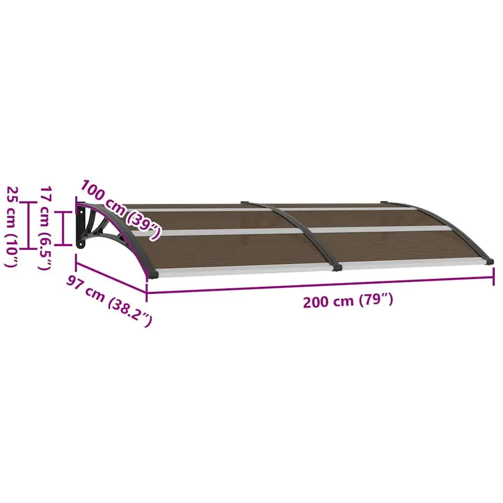 Door Canopy Polycarbonate 200x100cm Black Awning Outdoor Shelter