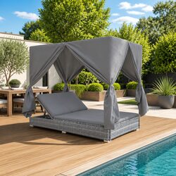 Versatile 2-Person Outdoor Chaise Lounge with Curtains
