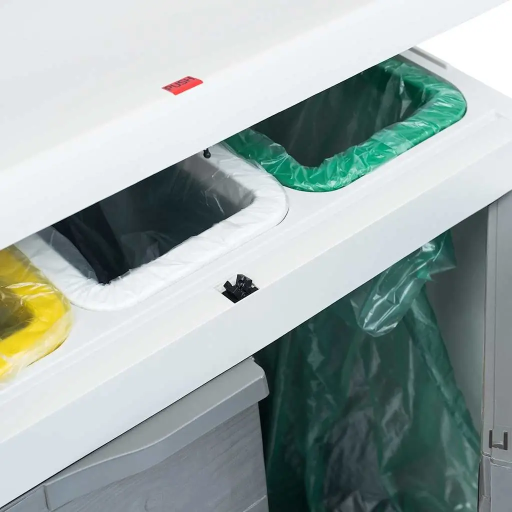 Outdoor Recycling Waste Bin Plastic Light Grey with 3 Bag Holders 65x38x102cm