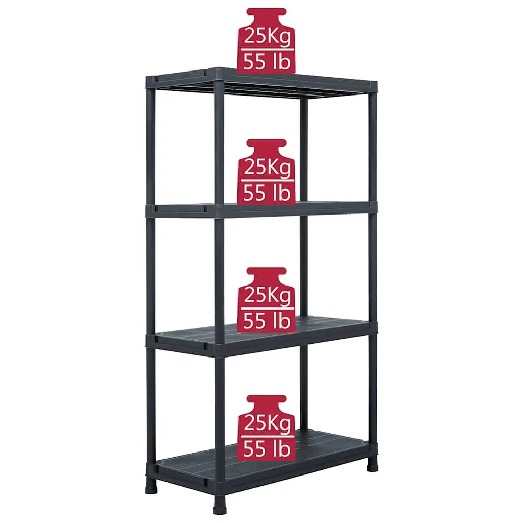Industrial Storage Shelf Rack Plastic 60x30x138cm Black