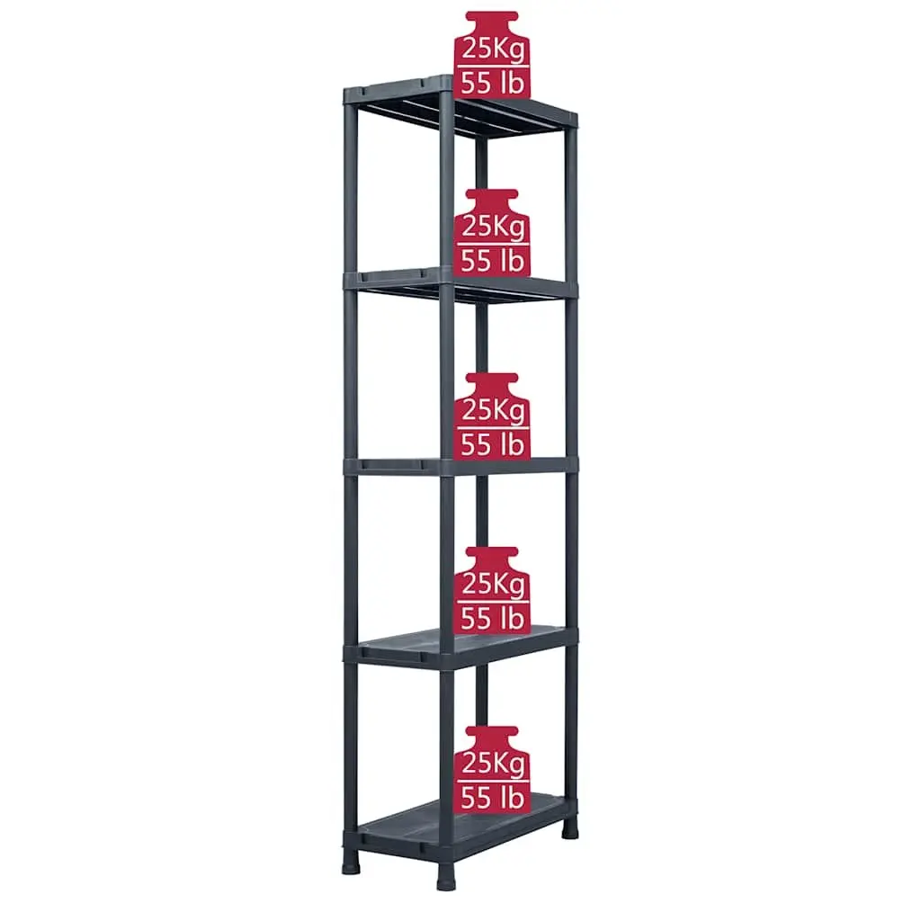 Plastic Storage Shelf Rack 60x30x180cm Black Durable Easy to Clean for Home and Industrial Use