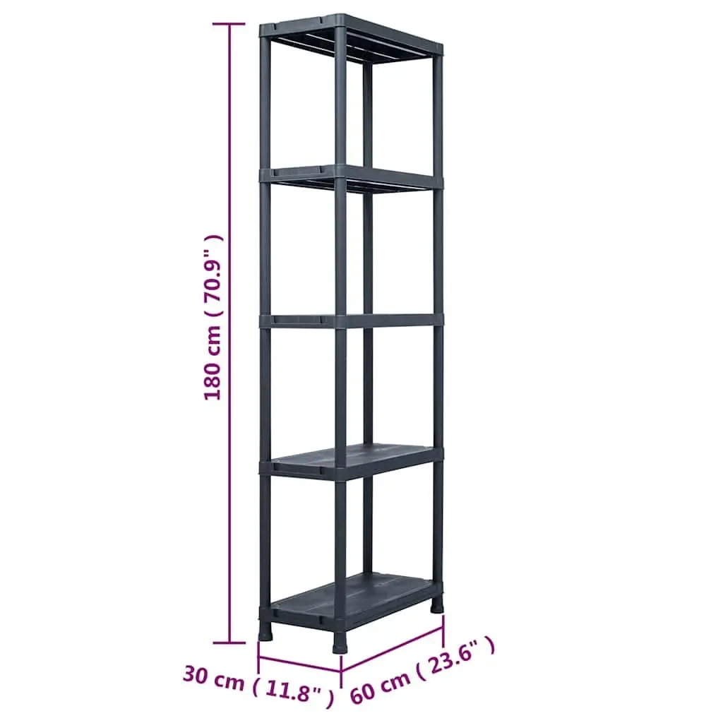 Plastic Storage Shelf Rack 60x30x180cm Black Durable Easy to Clean for Home and Industrial Use