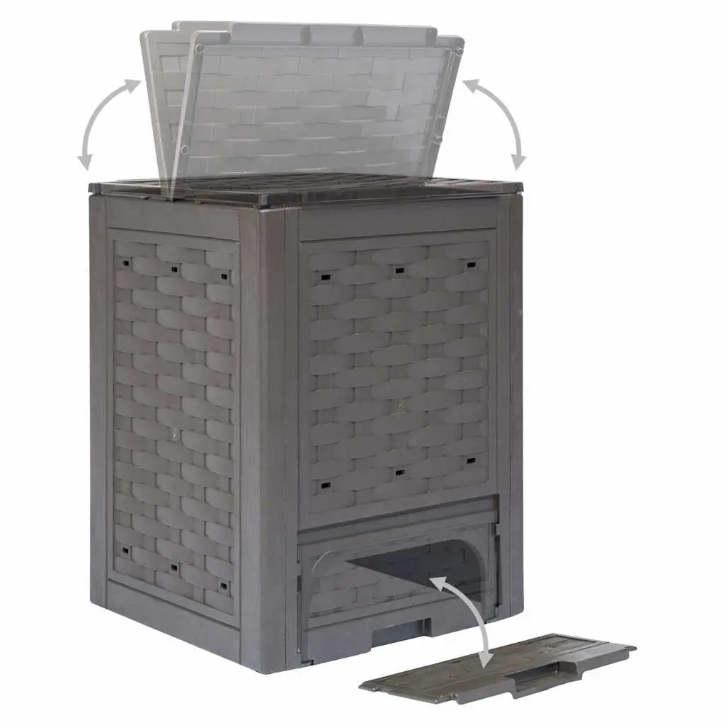 Garden Composter Plastic Rattan Look 300L Brown Outdoor Waste Bin Composting