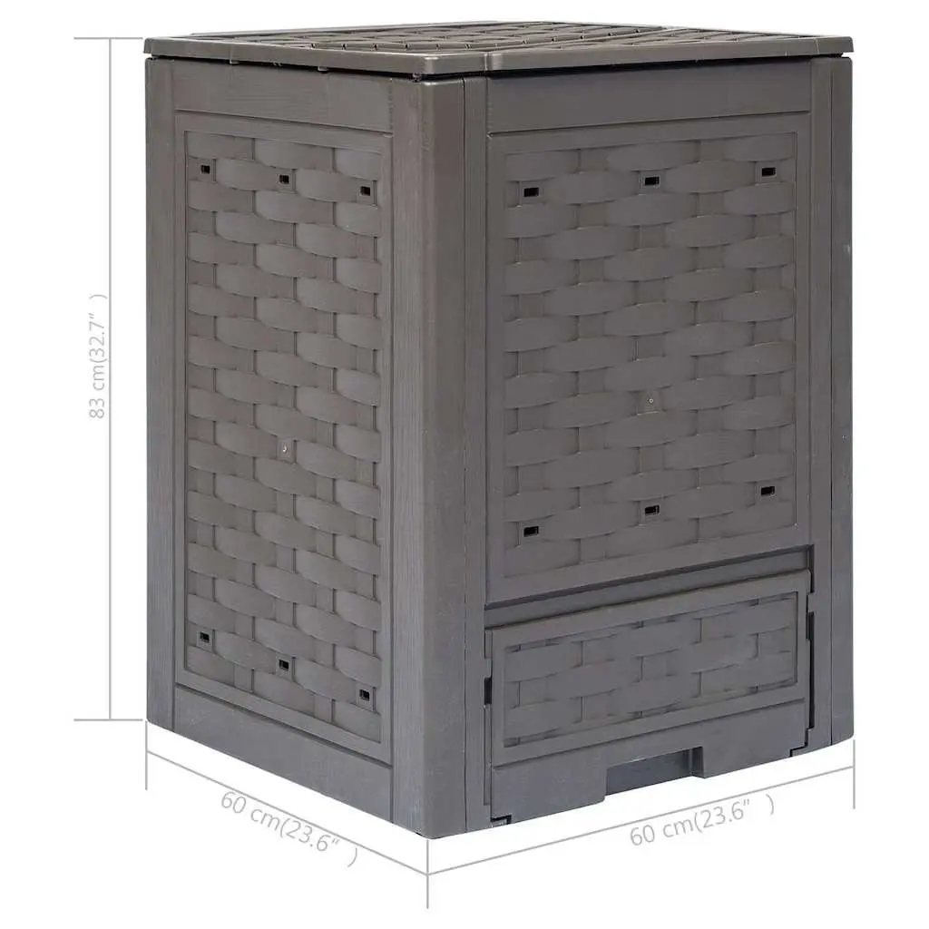 Garden Composter Plastic Rattan Look 300L Brown Outdoor Waste Bin Composting
