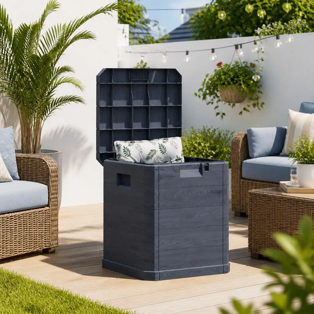 Outdoor Container 90L Plastic Anthracite Weather-Resistant Storage Box for Cushions and Garden Tools