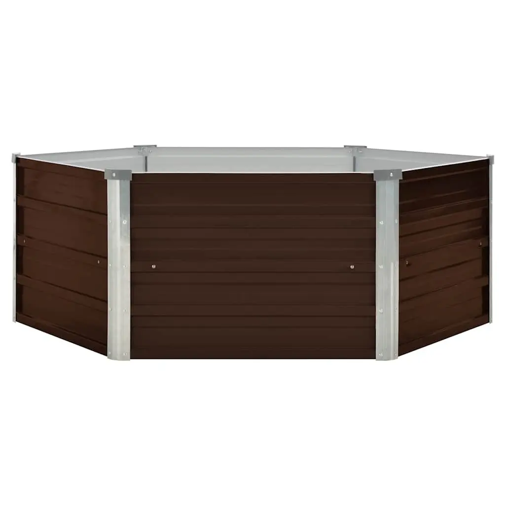 Raised Garden Bed Galvanised Steel Brown 129x129x45cm Hexagon Planter