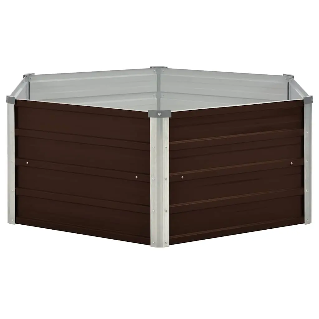Raised Garden Bed Galvanised Steel Brown 129x129x45cm Hexagon Planter
