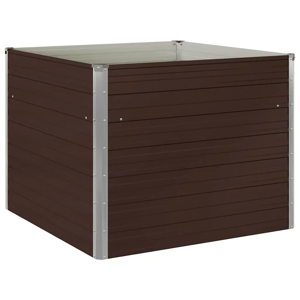 Square Raised Garden Bed Galvanised Steel 100x100x77cm Brown Outdoor Planter Box
