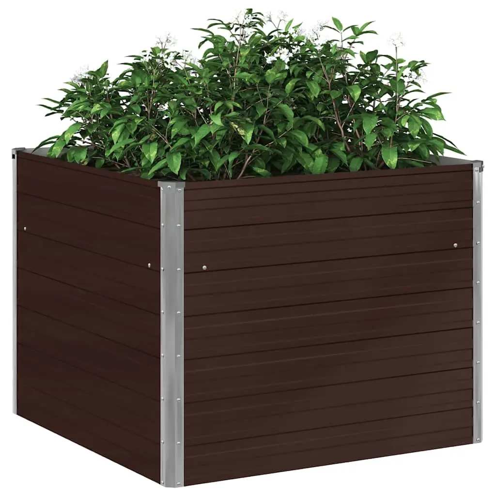 Square Raised Garden Bed Galvanised Steel 100x100x77cm Brown Outdoor Planter Box