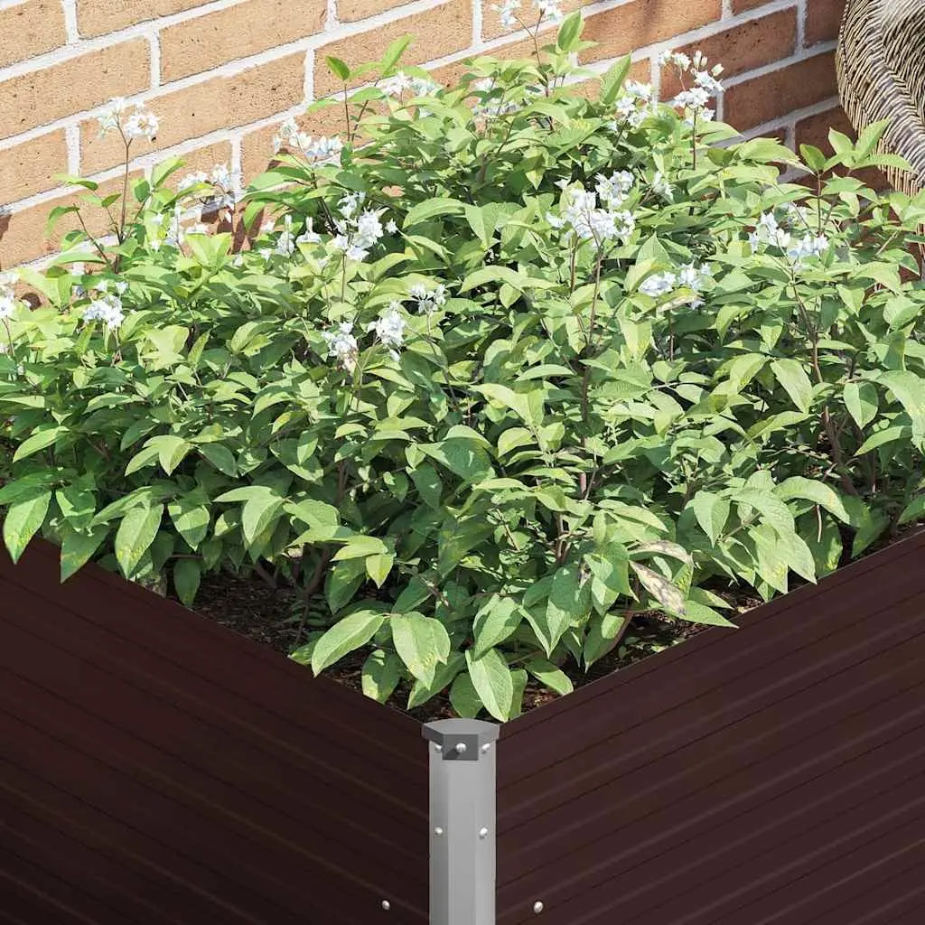 Square Raised Garden Bed Galvanised Steel 100x100x77cm Brown Outdoor Planter Box