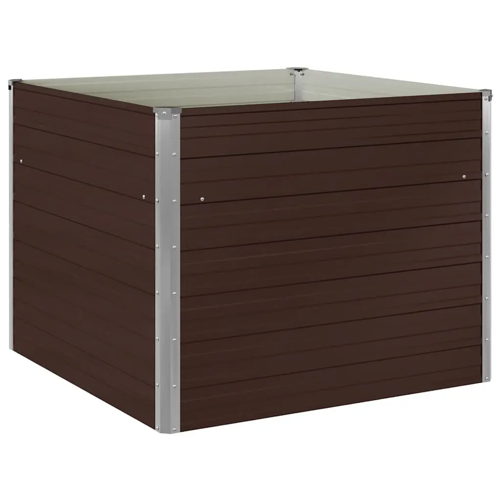 Square Raised Garden Bed Galvanised Steel 100x100x77cm Brown Outdoor Planter Box