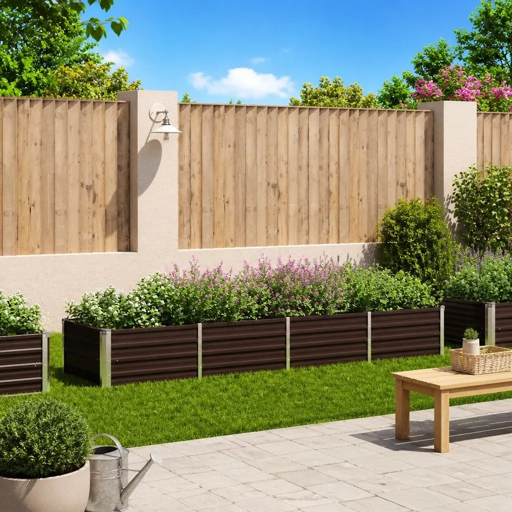 Galvanised Steel Raised Planter Bed Brown 320x80x45cm for Vegetables Herbs and Flowers
