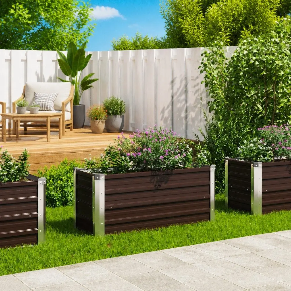 Garden Planter Raised Bed Brown Galvanised Steel 100x40x45cm Outdoor for Vegetables Flowers Herbs