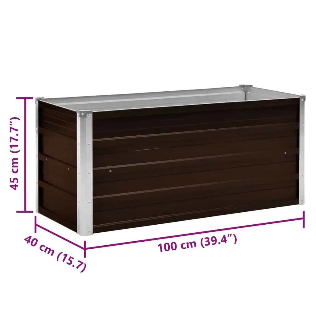 Garden Planter Raised Bed Brown Galvanised Steel 100x40x45cm Outdoor for Vegetables Flowers Herbs