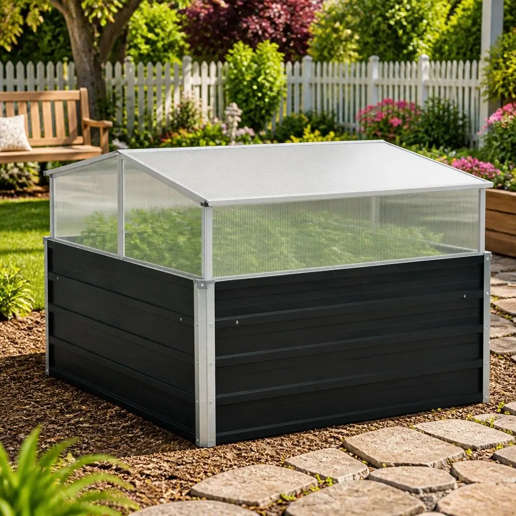 Greenhouse Anthracite Galvanised Steel 100x100x77cm for Garden Plants Vegetables Herbs Flowers PC