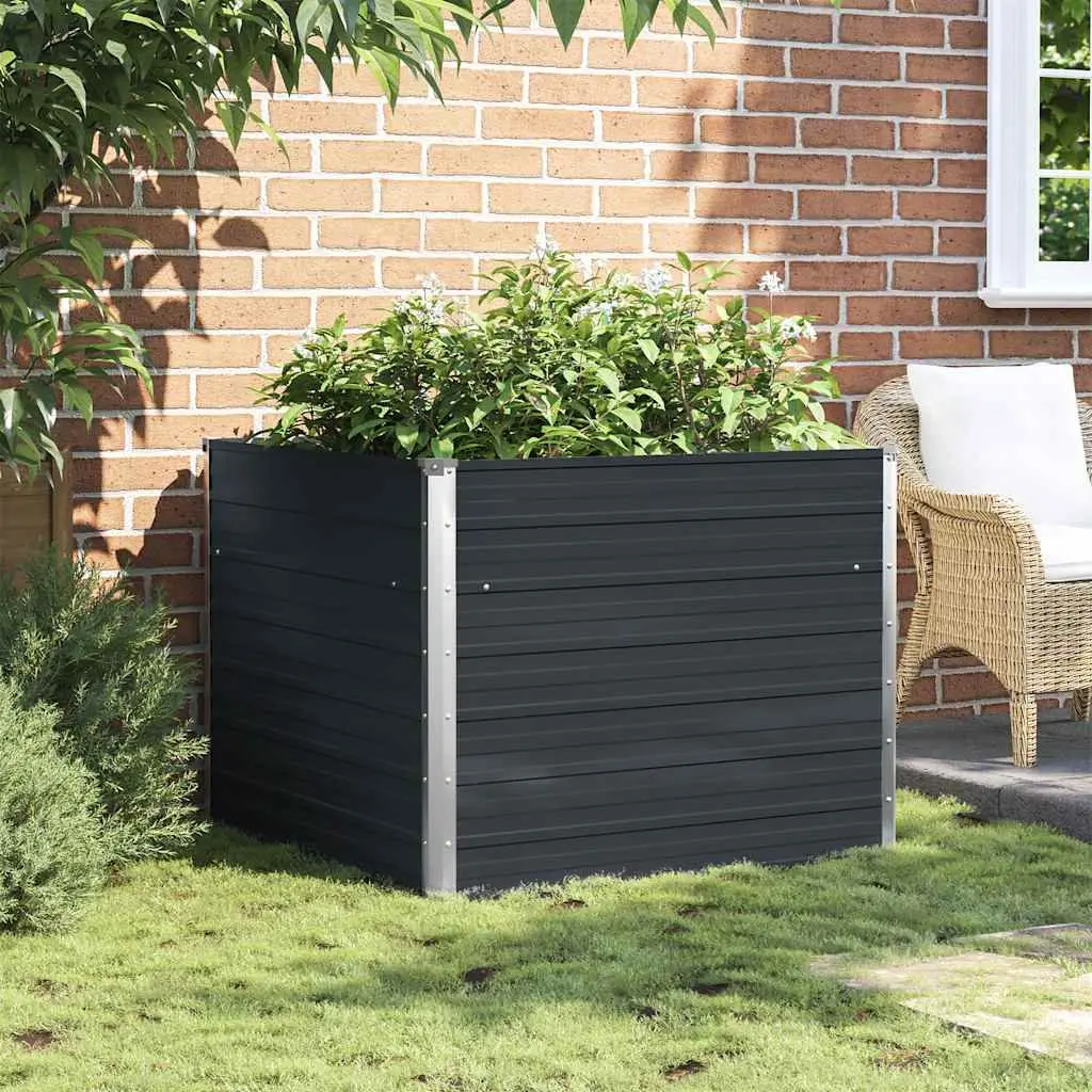 Raised Garden Bed Galvanised Steel Square 100 x 100 x 77 cm Anthracite