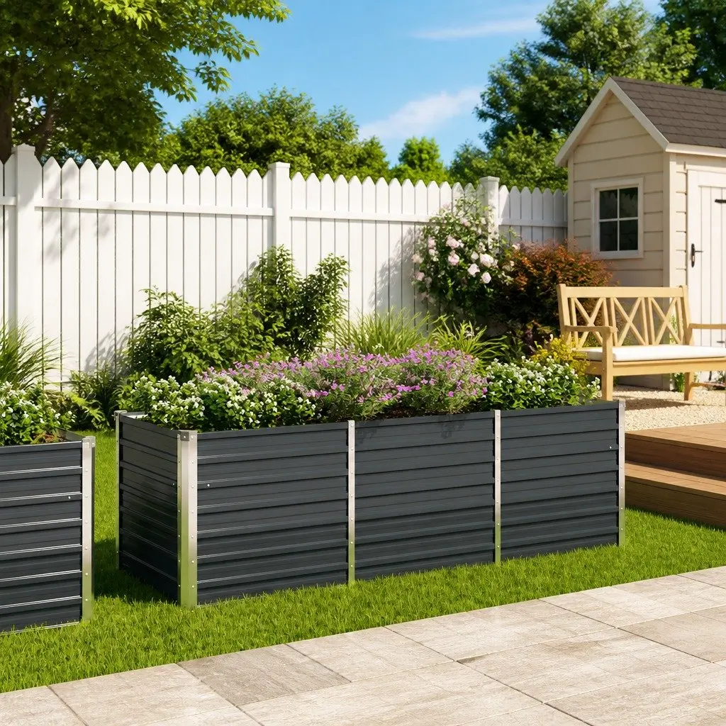 Anthracite Raised Garden Bed Galvanised Steel Planter Box 240x80x77cm Outdoor Use