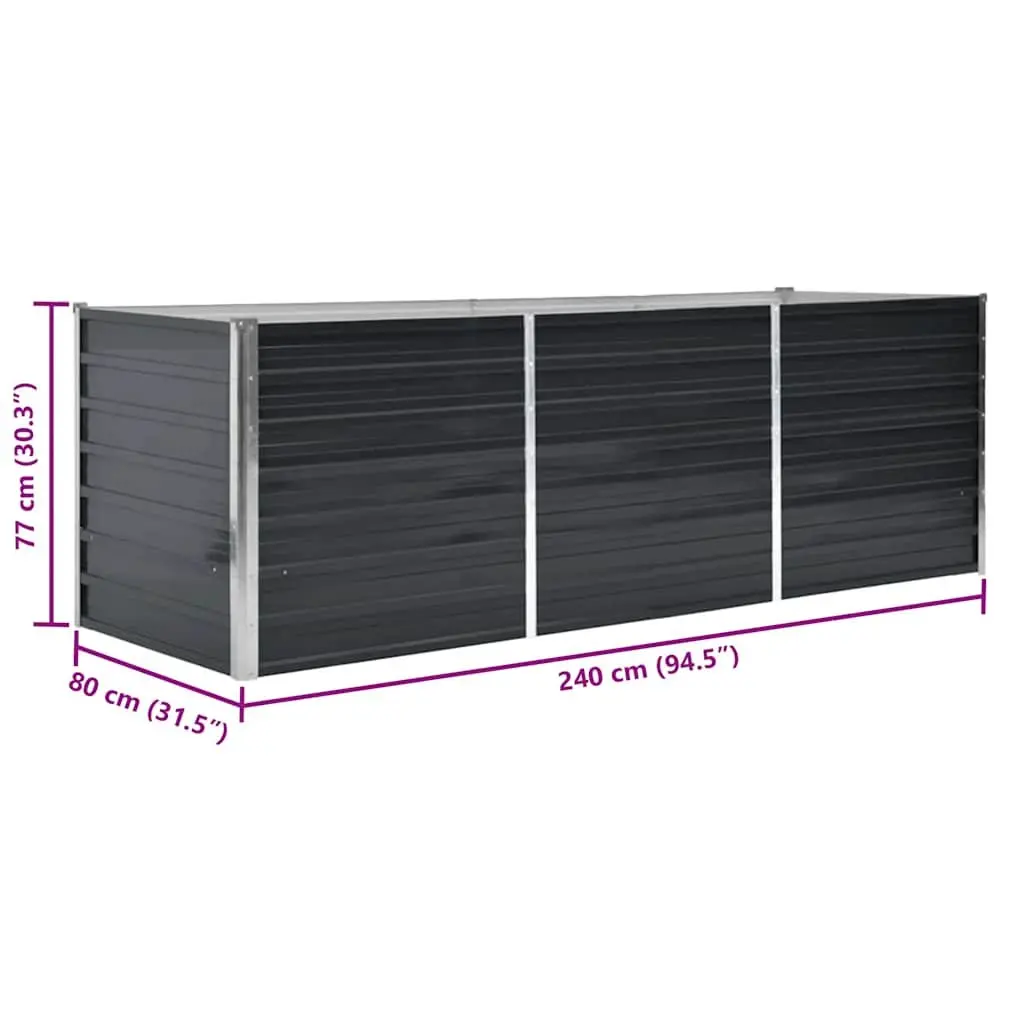 Anthracite Raised Garden Bed Galvanised Steel Planter Box 240x80x77cm Outdoor Use
