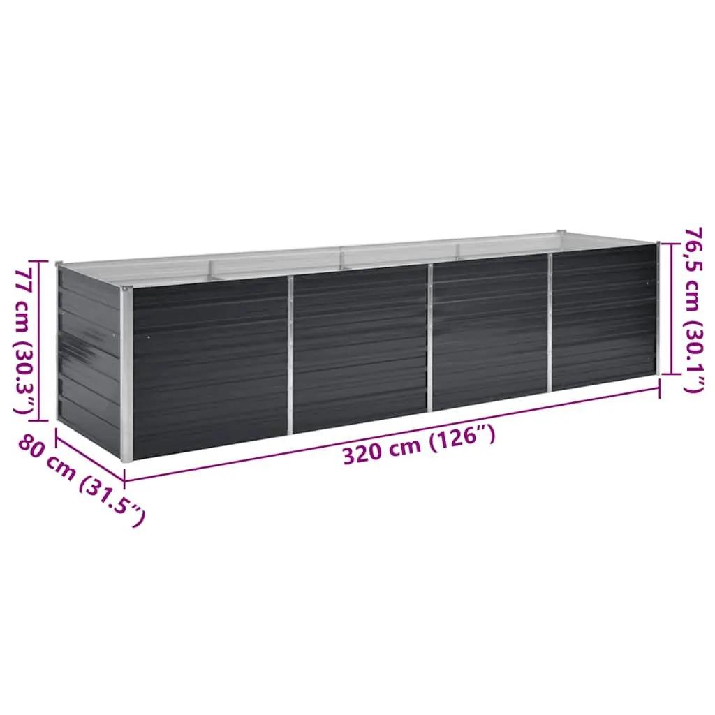 Anthracite Raised Garden Bed Galvanised Steel 320x80x77cm Outdoor Planter Box