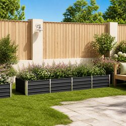 Raised Garden Bed Anthracite 320x80x45cm Galvanised Steel Outdoor Planter Box