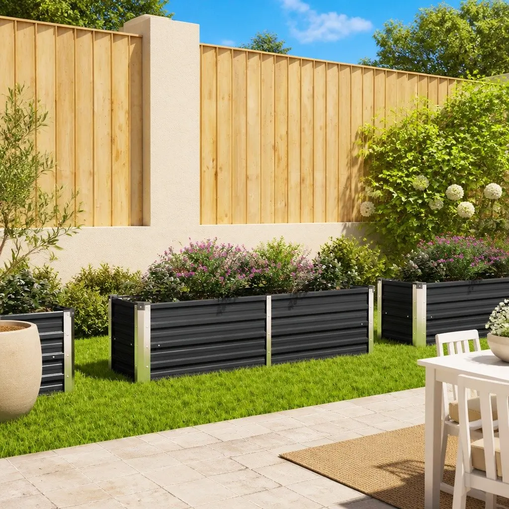 Raised Bed Planter Galvanised Steel Rectangular 160x40x45cm Anthracite Outdoor Gardening