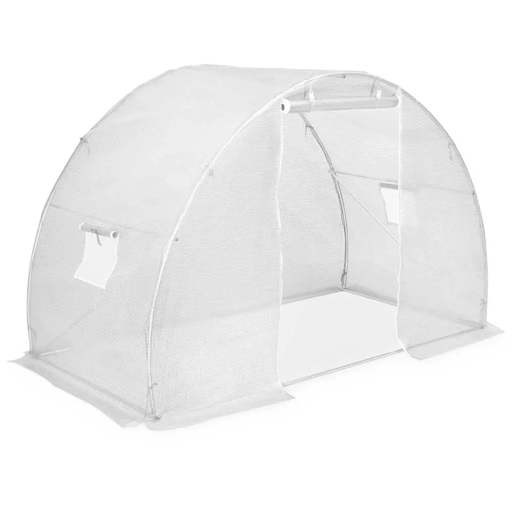 Greenhouse 4.5 m Galvanised Steel Frame White PE Mesh Plant House with Ventilation Windows and Entry Door