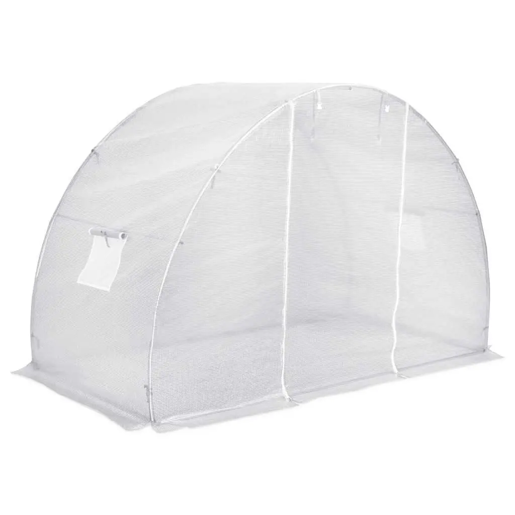 Greenhouse 4.5 m Galvanised Steel Frame White PE Mesh Plant House with Ventilation Windows and Entry Door