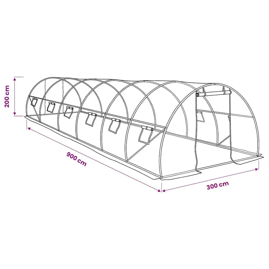 Greenhouse 900x300x200cm White Galvanised Steel Frame PE Mesh Fabric 27m²