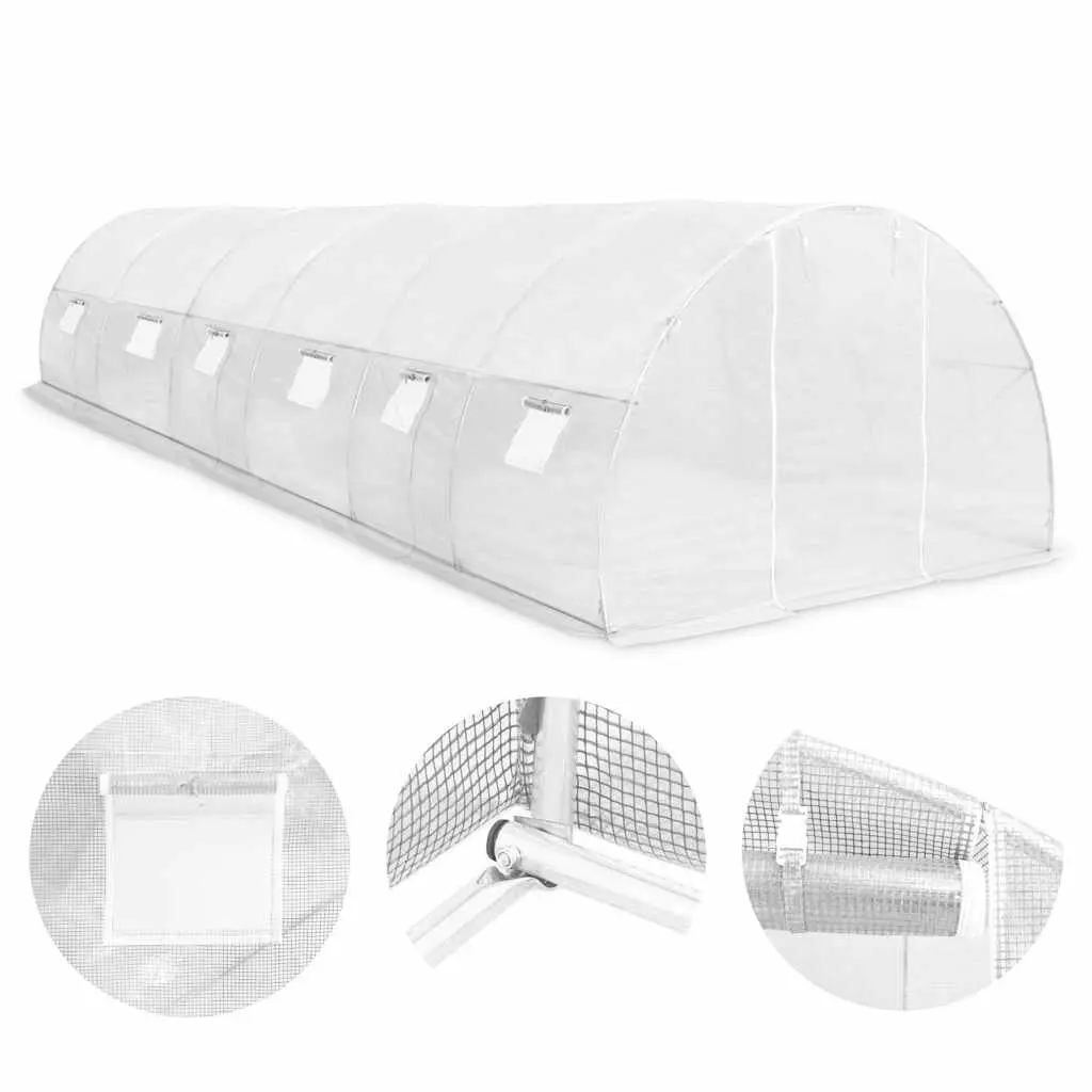 Greenhouse 900x300x200cm White Galvanised Steel Frame PE Mesh Fabric 27m²