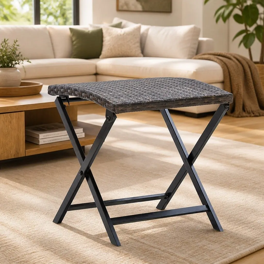 Folding Stool PE Rattan Weather-resistant Brown Lightweight Portable Garden