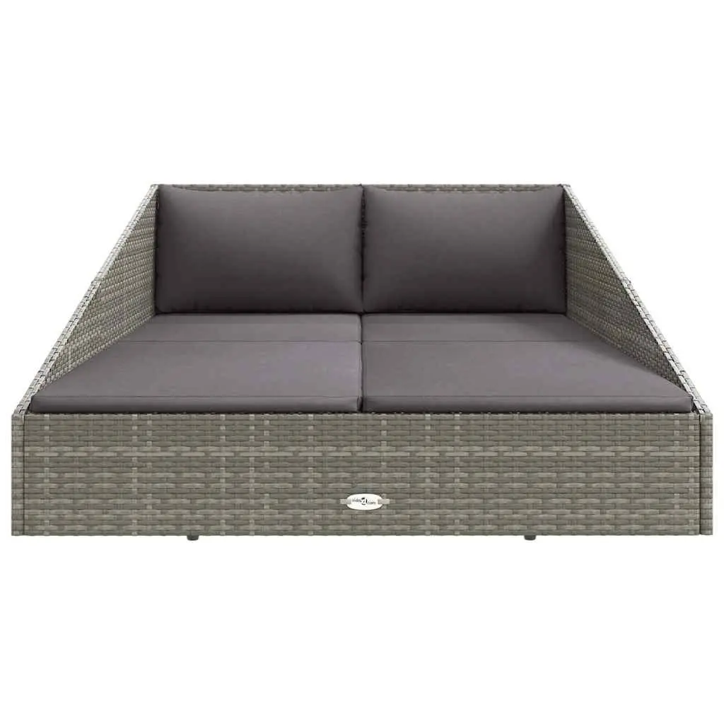 Outdoor Lounger Daybed Grey 110x200cm Weather-Resistant PE Rattan 2-Person Patio Furniture