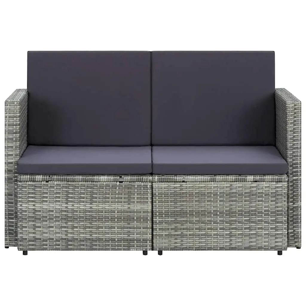 2 Seater Garden Sofa with Cushions Grey Poly Rattan Outdoor Patio Bench Seat
