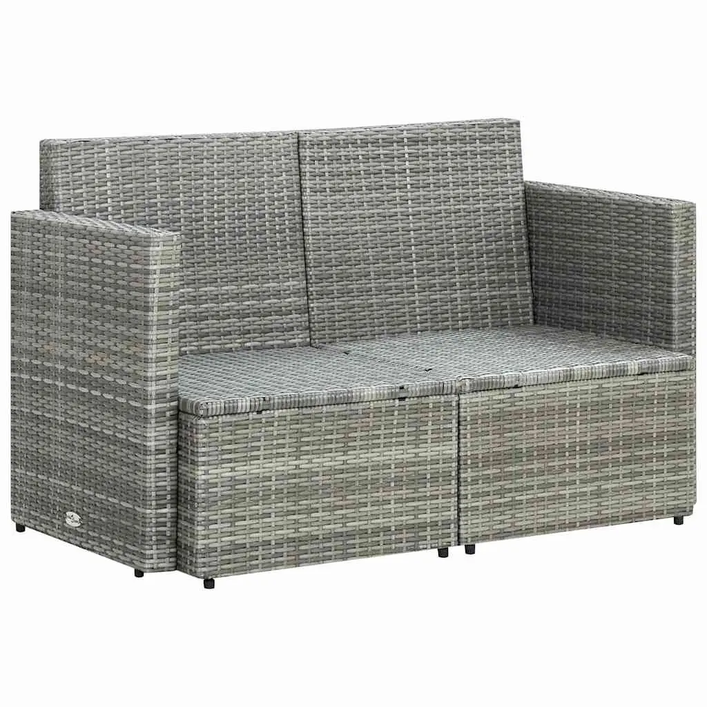 2 Seater Garden Sofa with Cushions Grey Poly Rattan Outdoor Patio Bench Seat