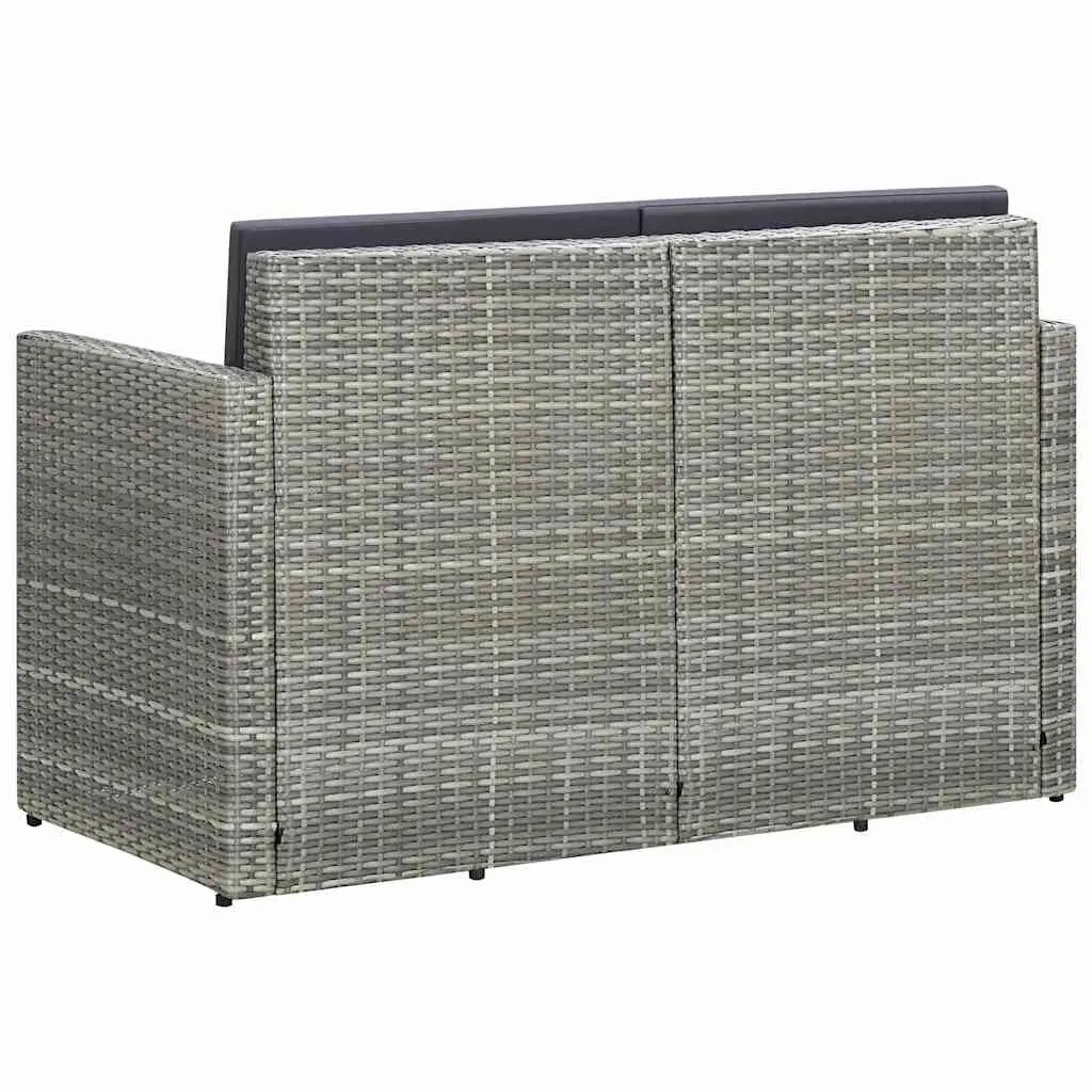2 Seater Garden Sofa with Cushions Grey Poly Rattan Outdoor Patio Bench Seat