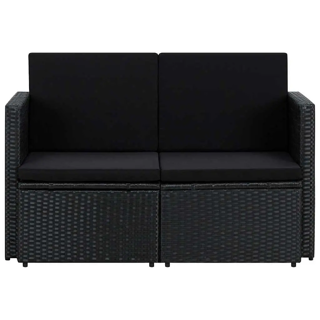2 Seater Outdoor Sofa PE Rattan Steel Frame Black with Cushions