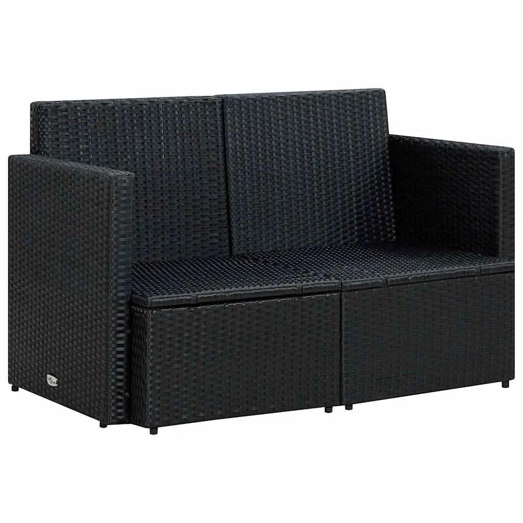 2 Seater Outdoor Sofa PE Rattan Steel Frame Black with Cushions