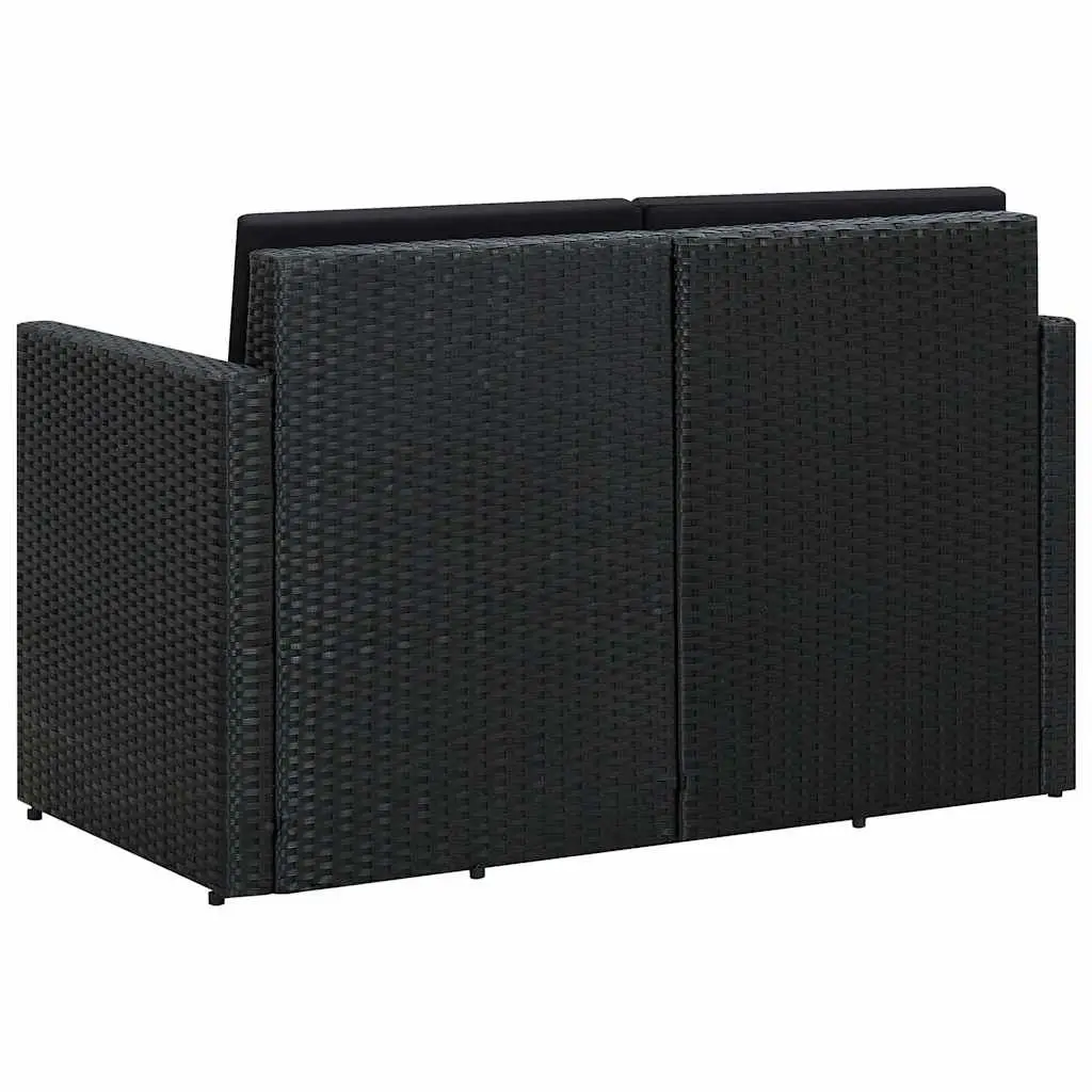2 Seater Outdoor Sofa PE Rattan Steel Frame Black with Cushions