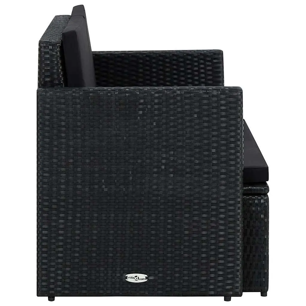 2 Seater Outdoor Sofa PE Rattan Steel Frame Black with Cushions