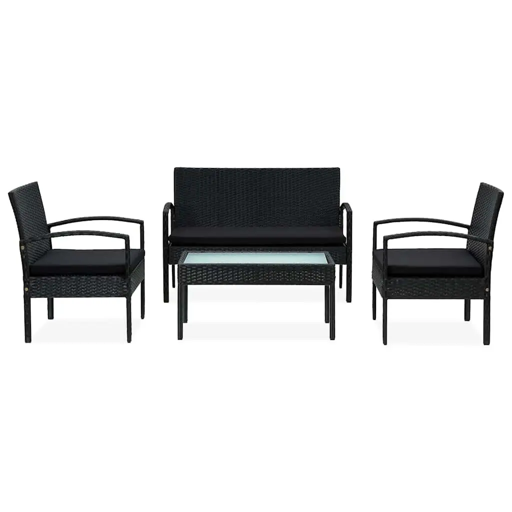 Garden Lounge Set 4 Piece Outdoor Patio Sofa Chair Table with Cushions Black