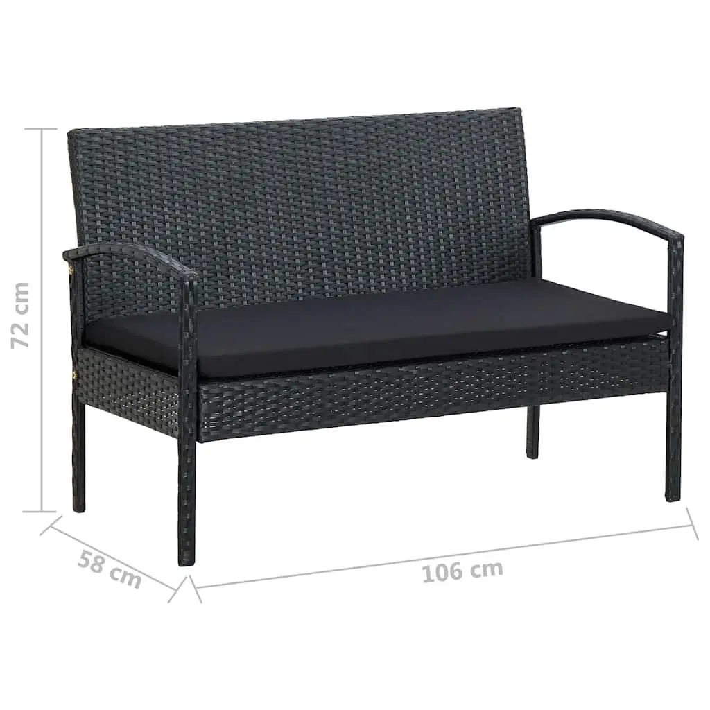 Garden Lounge Set 4 Piece Outdoor Patio Sofa Chair Table with Cushions Black