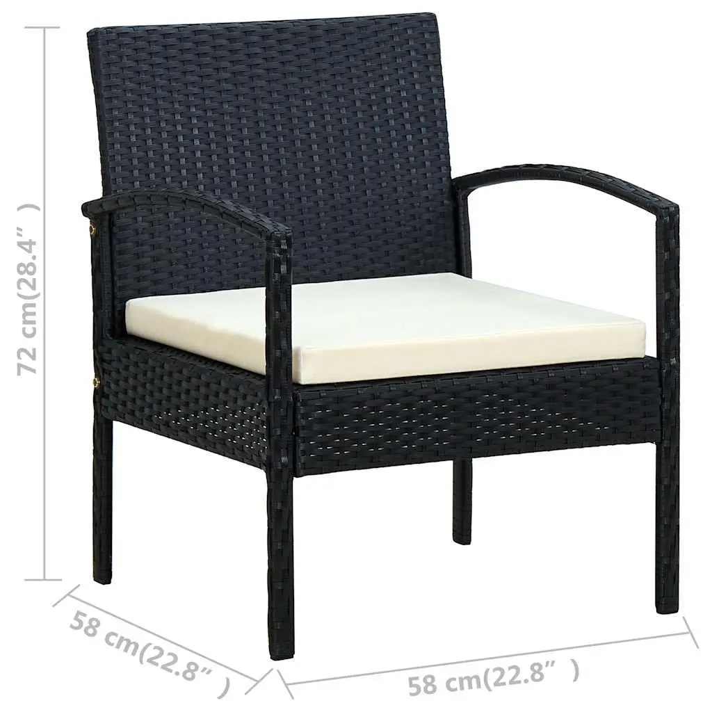 Outdoor Garden Chair with Cushion PE Rattan Black Patio Seating Armchair