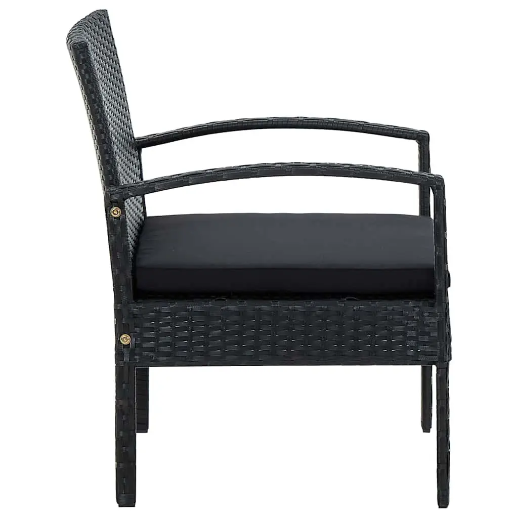 Garden Chair PE Rattan Powder-coated Steel Black with Cushion